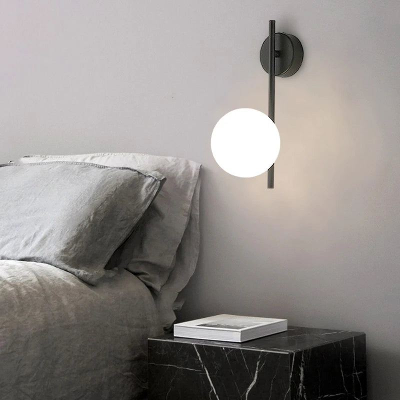 Nordic Home Decoration Lamp White Glass Ball Metal Wall Light 90-260V For Bedroom Corridor Mirror Leisure Area Bedhead Wall Lamp