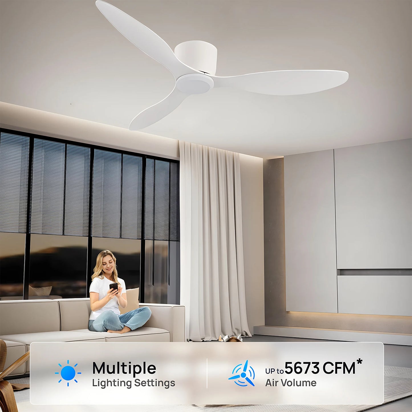Jelena 42 52 Inch Smart Ceiling Fan No Light DC Motor Cooling Fans Lamp Low Floor Ceiling Fan with Remote Control Electric fan