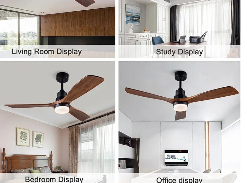 42/52 Inch Solid Wood Ceiling Fan, for Living Rooms, Bedrooms, Dining Rooms, and Study Rooms, with Remote Control Fan Lights