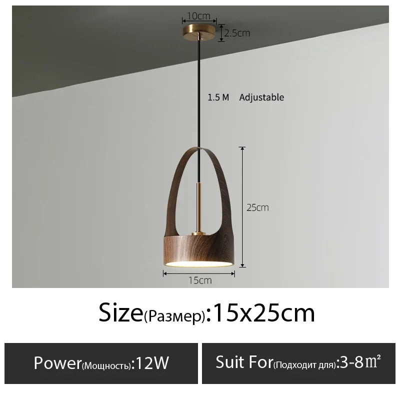 Nordic Restaurant Counter Imitation Wood Grain Chandelier Modern Chinese Style Homestay Lamp Bedroom Bedside LED Pendant Light