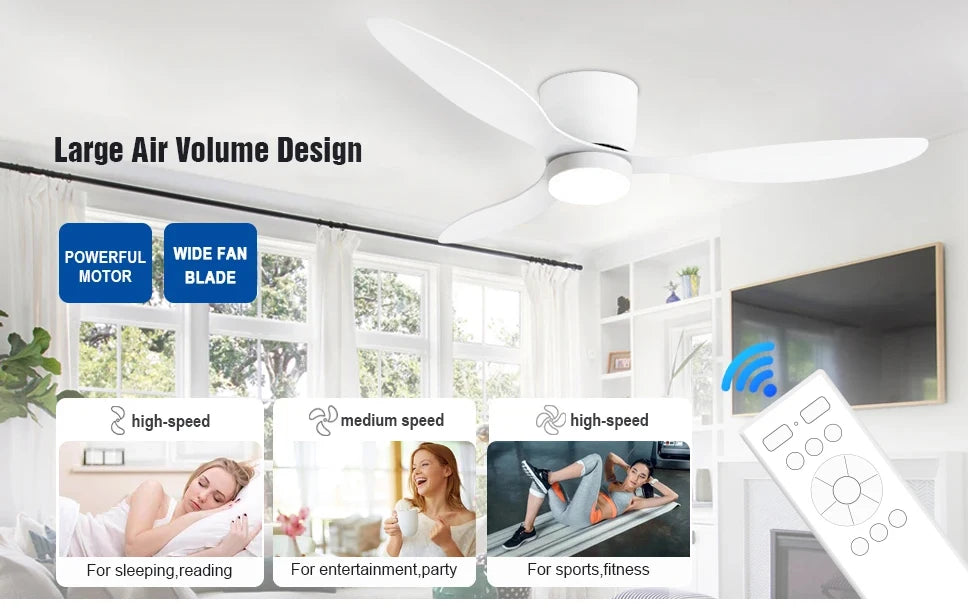 Modern Ceiling Fan with LED Light, DC Motor, Large Air Volume, Remote Control for Kitchen, Bedroom, Dining Room, Patio
