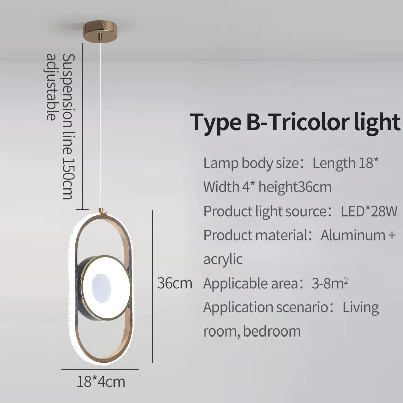 Modern Pendant Lamp Dining Room LED Crystal Design Gold Finish Minimalist Bedroom Bedside Lighting Chandelier for Home Decor