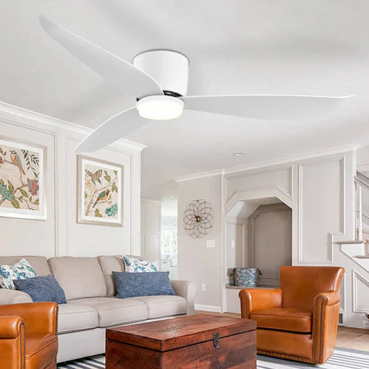 White 52 Inch Ceiling Fan Silent with Light Remote Control, Equipped with Reversible DC Motor, Bedroom and Living Room, Timer
