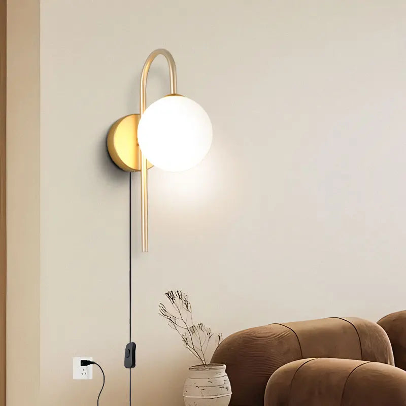 Frosted Glass Ball Indoor LED Wall Lamps with Plug Switch Black Gold G9 LED Wall Lights Wall Sconce for Corridor Aisle
