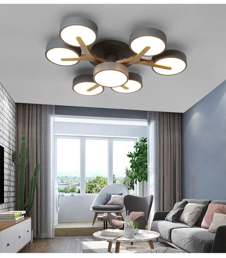 Nordic Style Personalized Macaron Ins Chandelier Bedroom Ceiling Decoration Lamp Modern Minimalist Wood Art Living Room Led Lamp