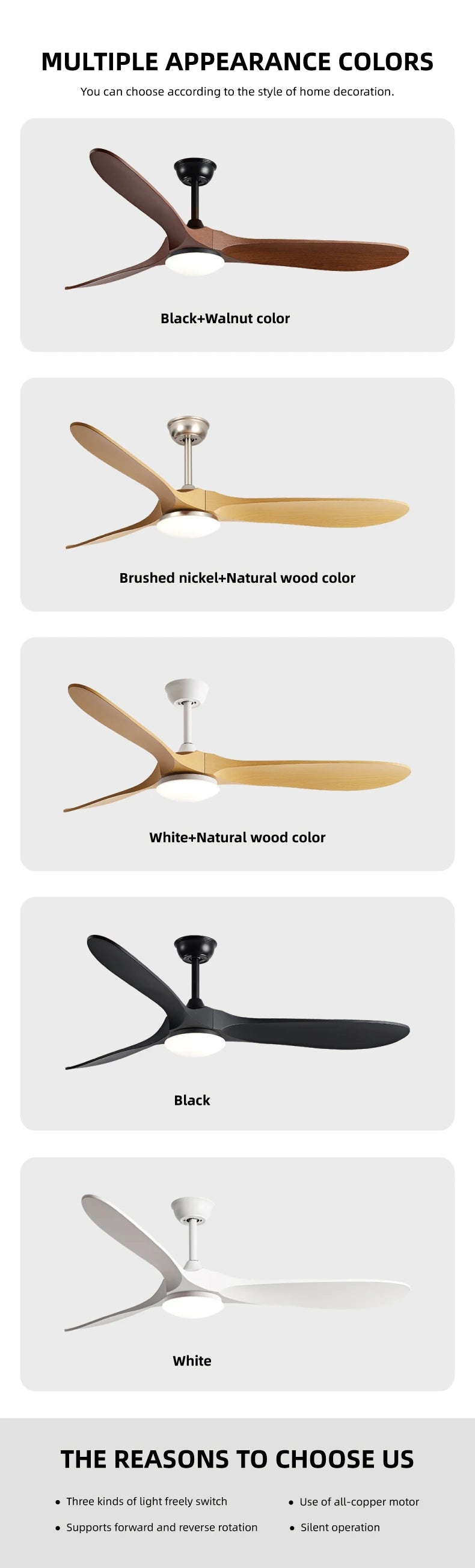 36,42,52,60 Inch Inverter Ceiling Fan Light w/Remote, Quiet, 6-Speed, Energy-Efficient for Living, Dining, Study, Bedroom
