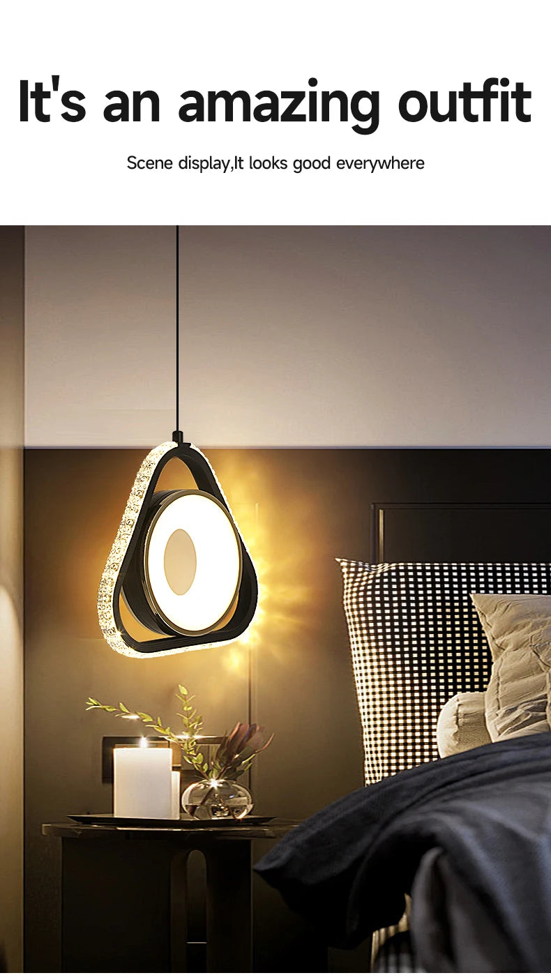 Modern Pendant Lamp Dining Room LED Crystal Design Gold Finish Minimalist Bedroom Bedside Lighting Chandelier for Home Decor