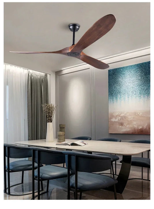 Modern Solid Wood Retro High Air Volume Ceiling Fan with Remote Control Without Lights Living Room and Dining Room Pendant Light