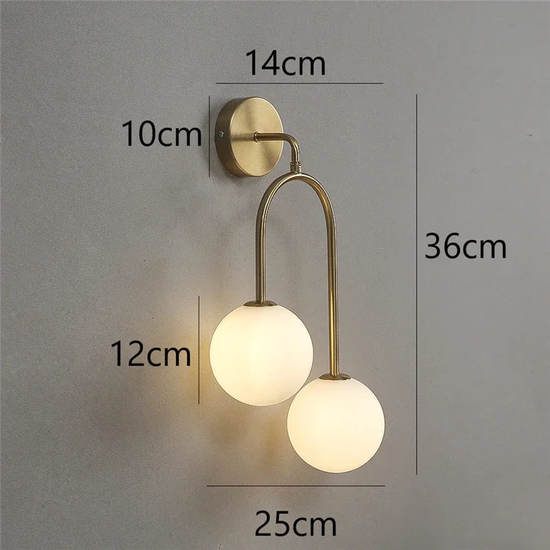 Nordic Glass Ball Wall Lamps Bedroom Bedside Lamp Living Room Background Wall Light LED Indoor Lighting with White Ball G9 Bulbs