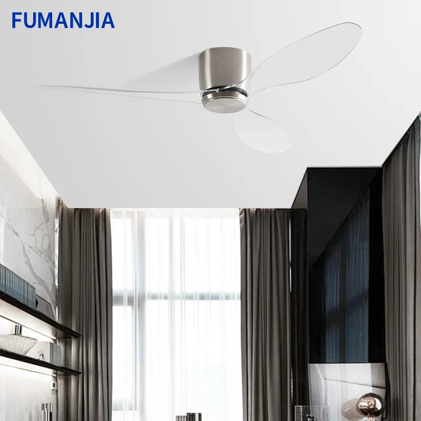 Minimalist Household Ceiling Fan Light for Living Room/Restaurant, Transparent PC Blades, Inverter DC Motor & 6-Speed Adjustment
