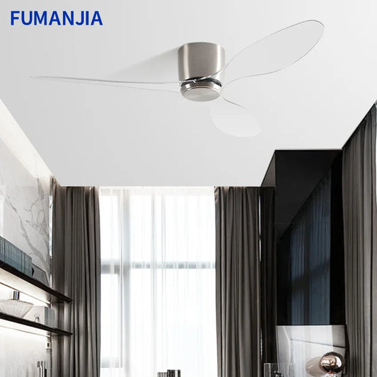 Minimalist Household Ceiling Fan Light for Living Room/Restaurant, Transparent PC Blades, Inverter DC Motor & 6-Speed Adjustment