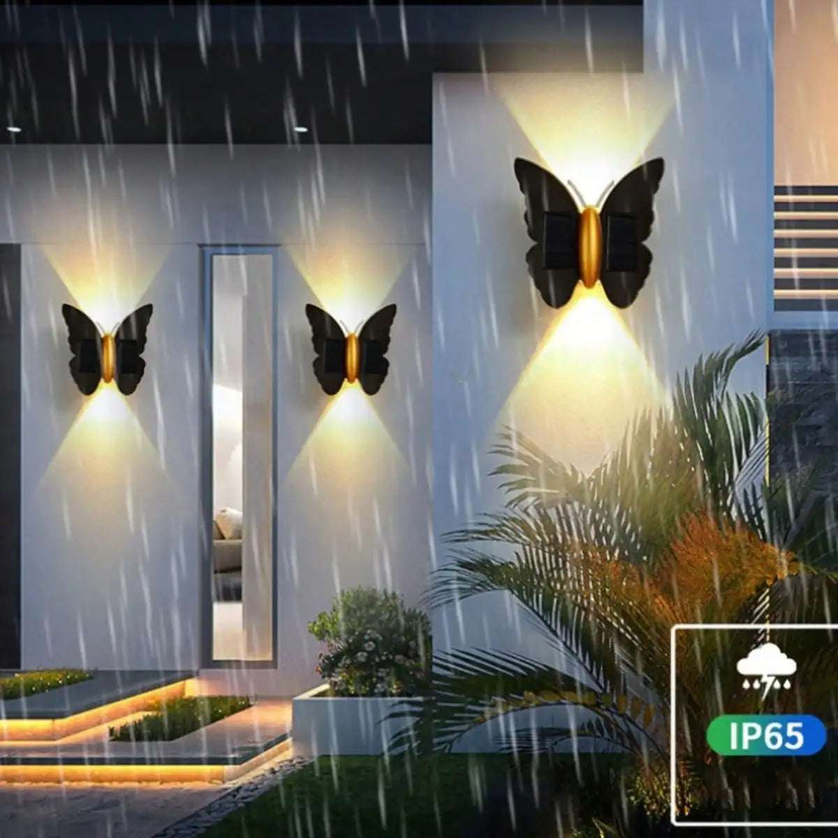 Solar Butterfly Wall Light Outdoor Waterproof LED Decorative Sconce Lamp for Garden Fence Patio Backyard Holiday Lighting Decor