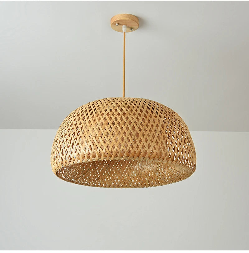 Hand Knitted Chinese Style Weaving Hanging Lamps 18/19/30cm Restaurant Home Decor Lighting Fixtures Bamboo Pendant Lamp