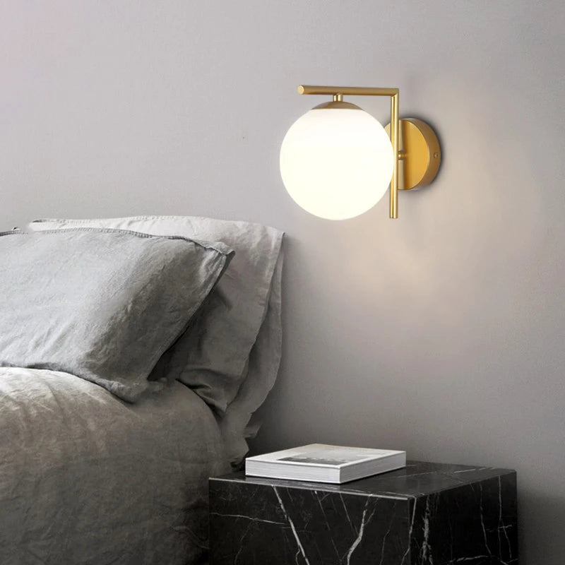 Nordic Home Decoration Lamp White Glass Ball Metal Wall Light 90-260V For Bedroom Corridor Mirror Leisure Area Bedhead Wall Lamp