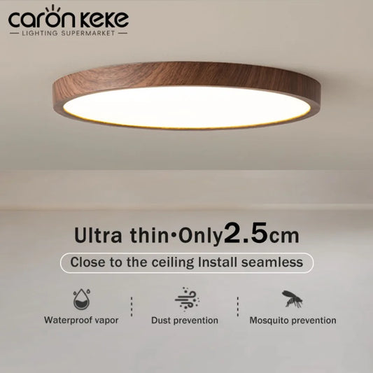 Modern LED Ceiling Light Circular Ultrathin Wood Grain Walnut Decorative Light Bedroom Dining Room Living Room Indoor Home Light