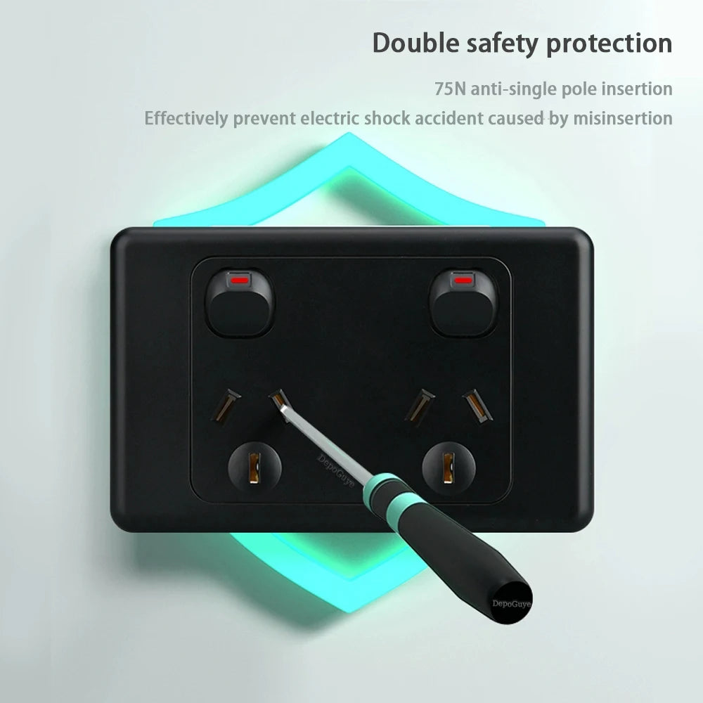 Black Australian Standard USB C Wall Dual Socket with 1/2/3Gang Switch,AU Plug Adapter Mobile Phone Charging Power 10A Outlet