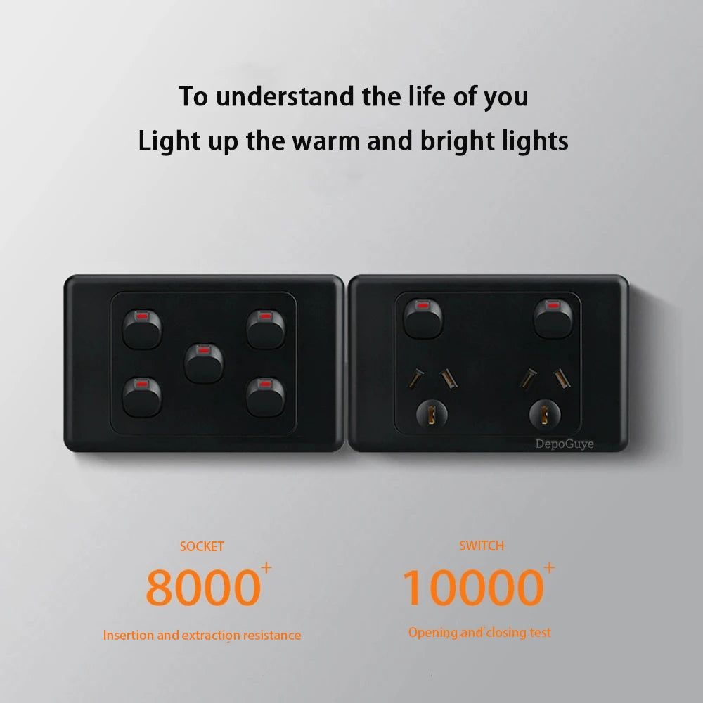 Black Australian Standard USB C Wall Dual Socket with 1/2/3Gang Switch,AU Plug Adapter Mobile Phone Charging Power 10A Outlet