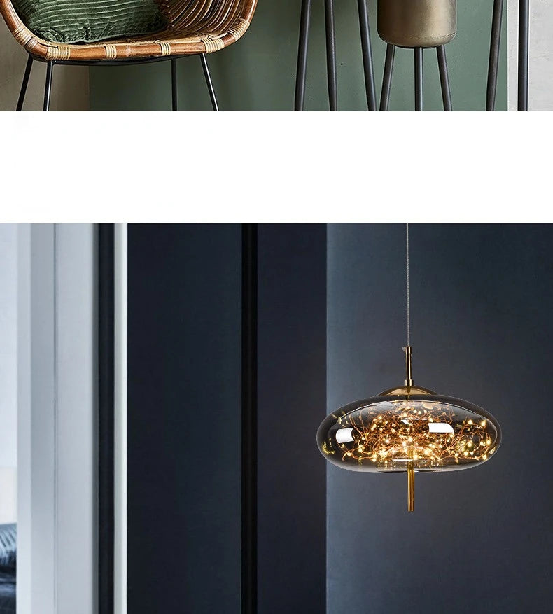 Modern Led Glass Pendant Lights for Bedroom Bedside Bathroom Hanging Lighting Ceiling Chandelier Lamp Decoration String Line