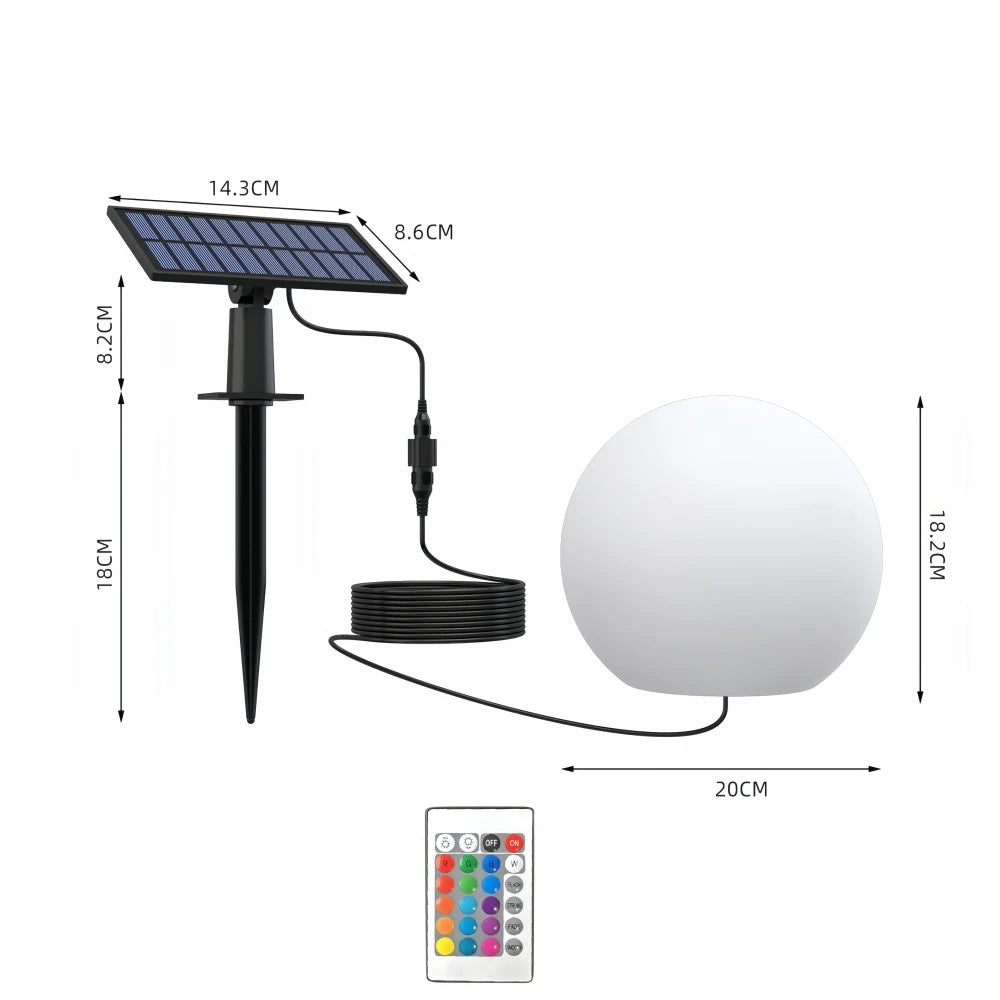 LED Ball Light Solar Rechargeable Globe Light Waterproof Outdoor Garden RGB Lamp for Patio Pool Yard Bar Party Decor Lighting