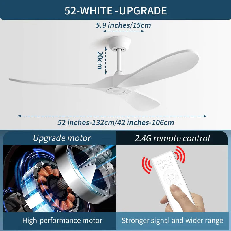 42/52 Inch Nordic LED Ceiling Light Restaurant Living Room Home Remote Control DC Silent Industrial Retro Electric Fan