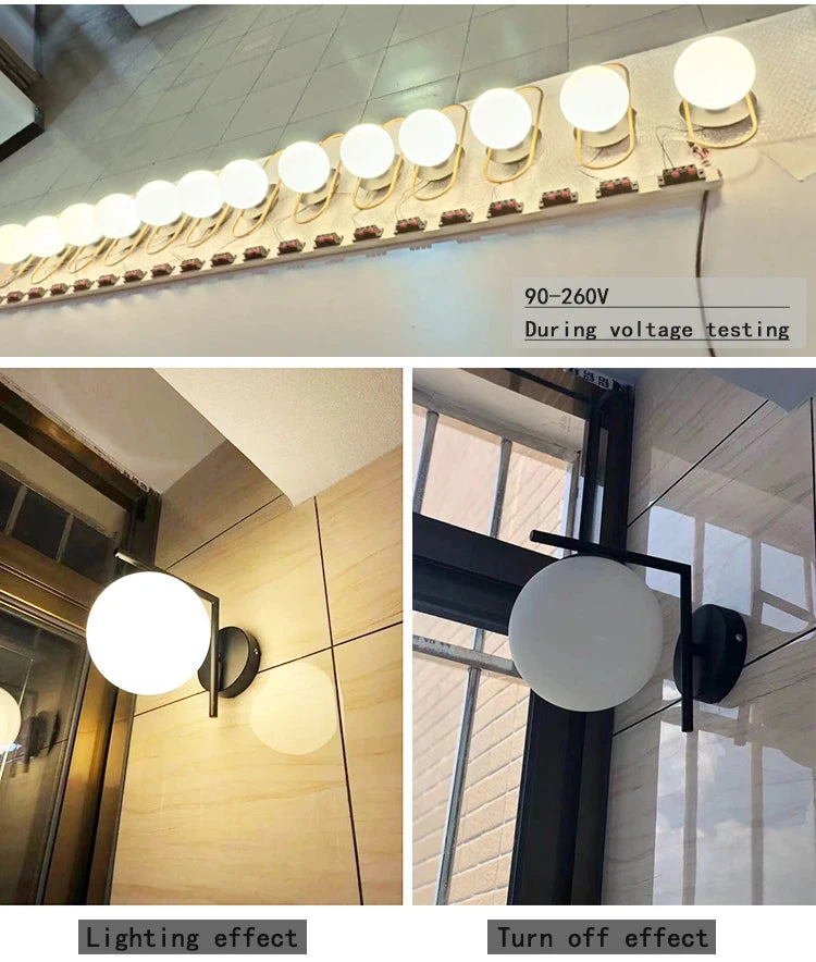 Nordic Home Decoration Lamp White Glass Ball Metal Wall Light 90-260V For Bedroom Corridor Mirror Leisure Area Bedhead Wall Lamp