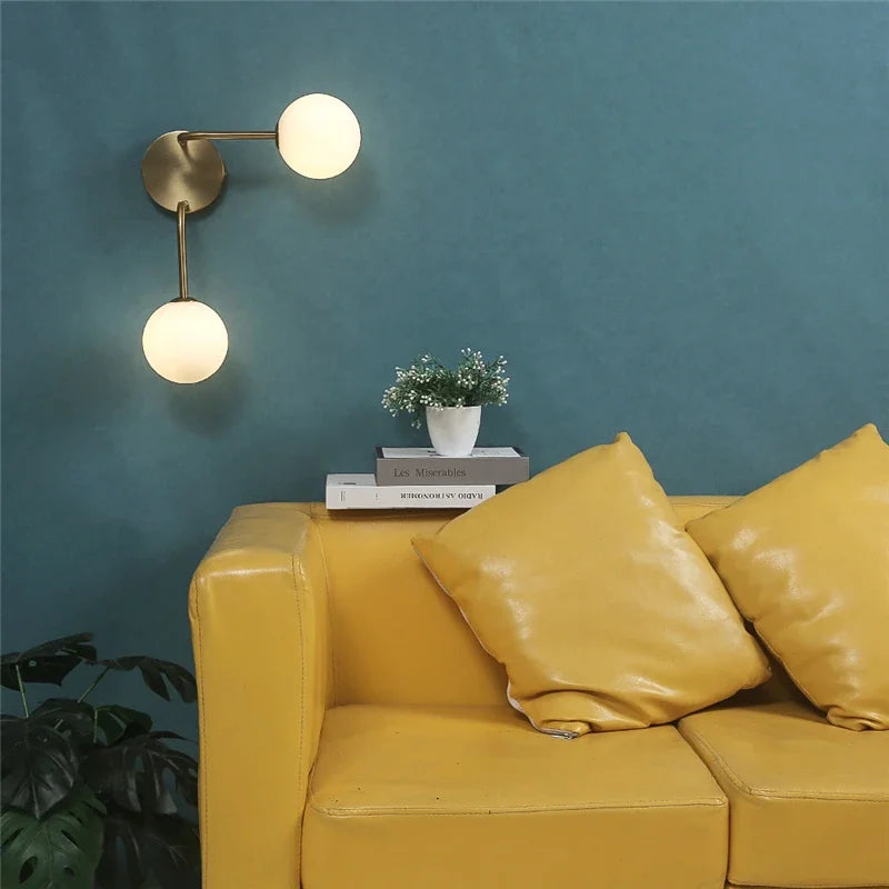 Nordic Glass Ball Wall Lamps Bedroom Bedside Lamp Living Room Background Wall Light LED Indoor Lighting with White Ball G9 Bulbs