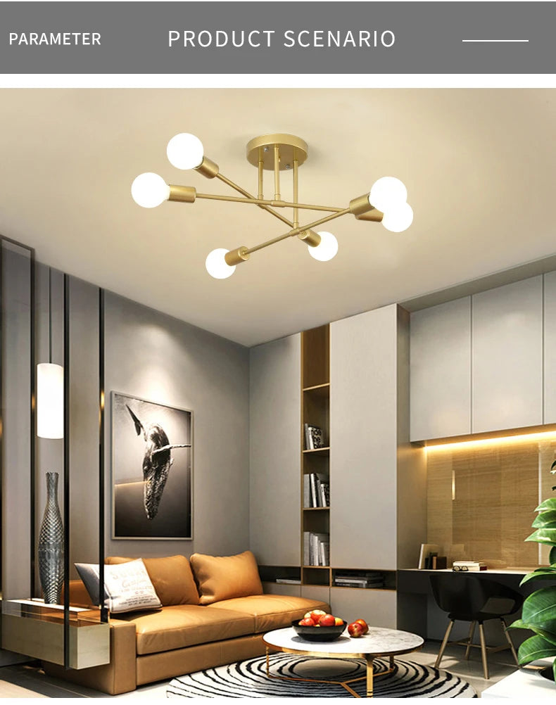 Retro Industrial Wrought Iron Material 6Heads LED Ceiling Lamp Home Luminaire  Modern Living Room Light E27 Decoration Light
