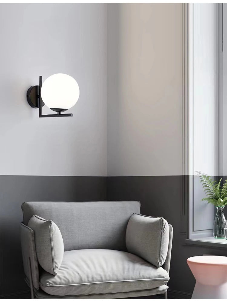 Nordic Home Decoration Lamp White Glass Ball Metal Wall Light 90-260V For Bedroom Corridor Mirror Leisure Area Bedhead Wall Lamp