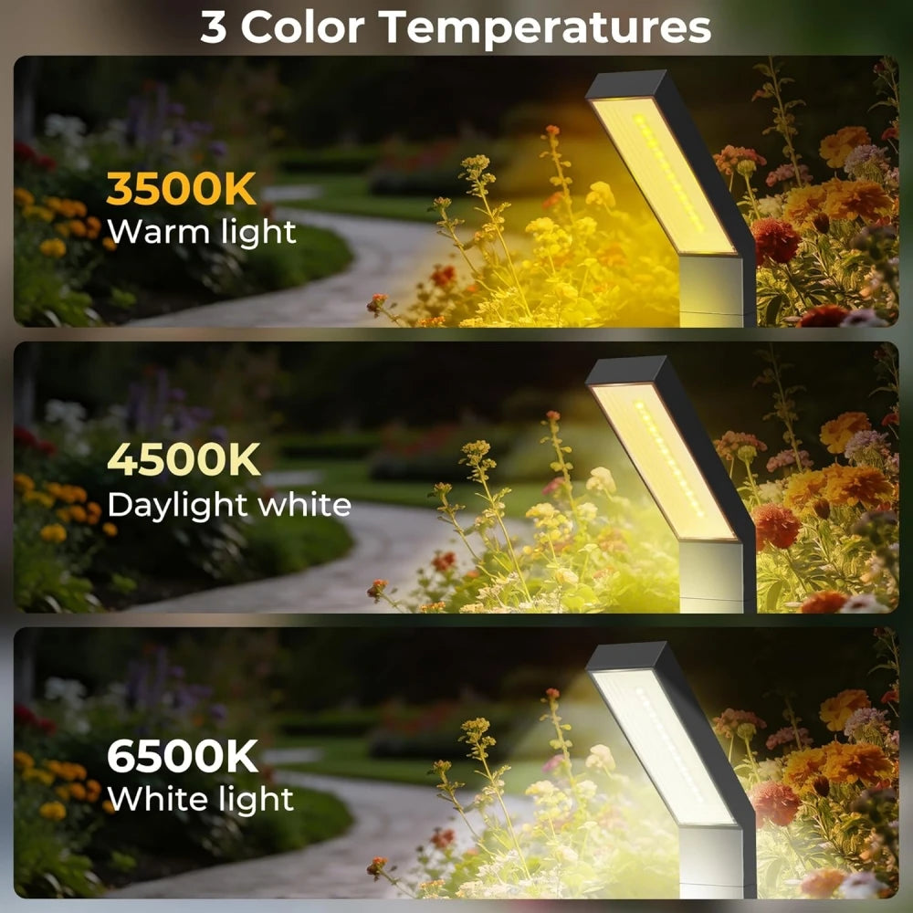 Solar Pathway Lights Outdoor 3 Modes (White/Natural/Warm), 90 LEDs Solar Garden Lighting Adjustable Height for Yard, Driveway