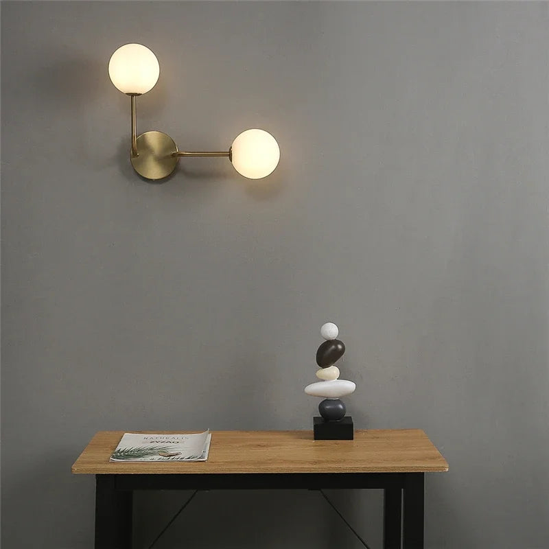 Nordic Glass Ball Wall Lamps Bedroom Bedside Lamp Living Room Background Wall Light LED Indoor Lighting with White Ball G9 Bulbs