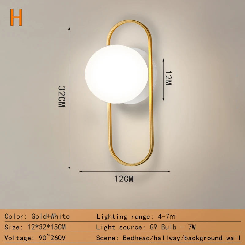 Nordic Home Decoration Lamp White Glass Ball Metal Wall Light 90-260V For Bedroom Corridor Mirror Leisure Area Bedhead Wall Lamp