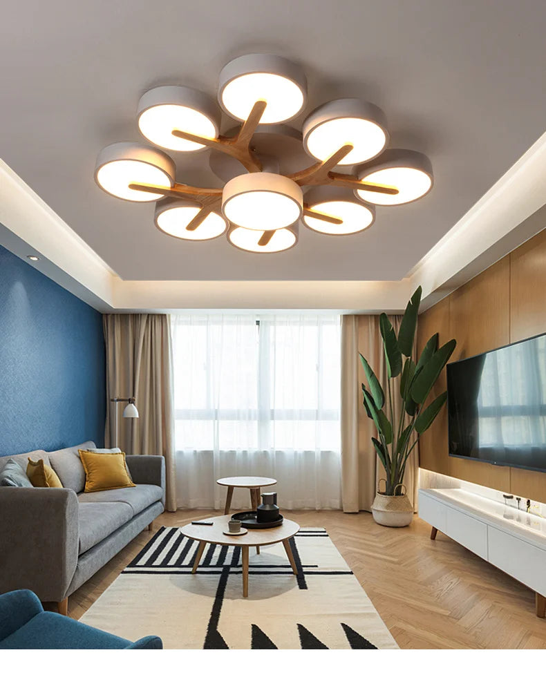 Nordic Style Personalized Macaron Ins Chandelier Bedroom Ceiling Decoration Lamp Modern Minimalist Wood Art Living Room Led Lamp