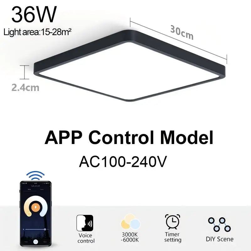 Tuya LED Ceiling Light 0.94Inch Ultra thin 36W Square Voice Control Alexa Smart Lamp For Kitchen Bedroom Living Room Indoor Lamp