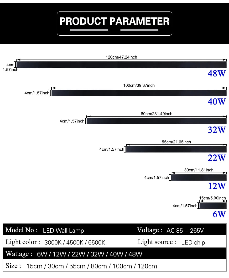 Long Wall Light outdoor Waterproof Modern Long Strip LED lighting wall lamp IP65 Garden AC 85-256v outdoorDecoration