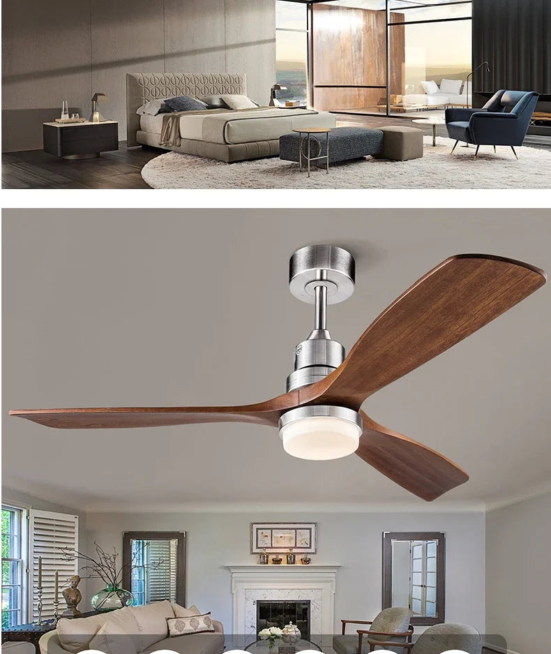 42/52 Inch Solid Wood Ceiling Fan, for Living Rooms, Bedrooms, Dining Rooms, and Study Rooms, with Remote Control Fan Lights