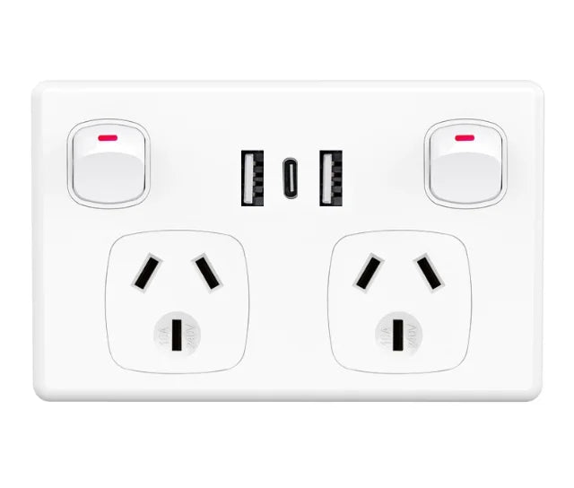Au Plug adapter Mobile phone charging power supply 10A socket Australian standard wall dual socket with 2gang switch 118mm*73mm