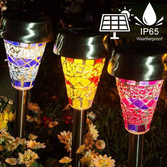 Mosaic Solar Garden Lights Outdoor Decorative Stainless Steel Stake Lights Waterproof Solar Pathway Lights