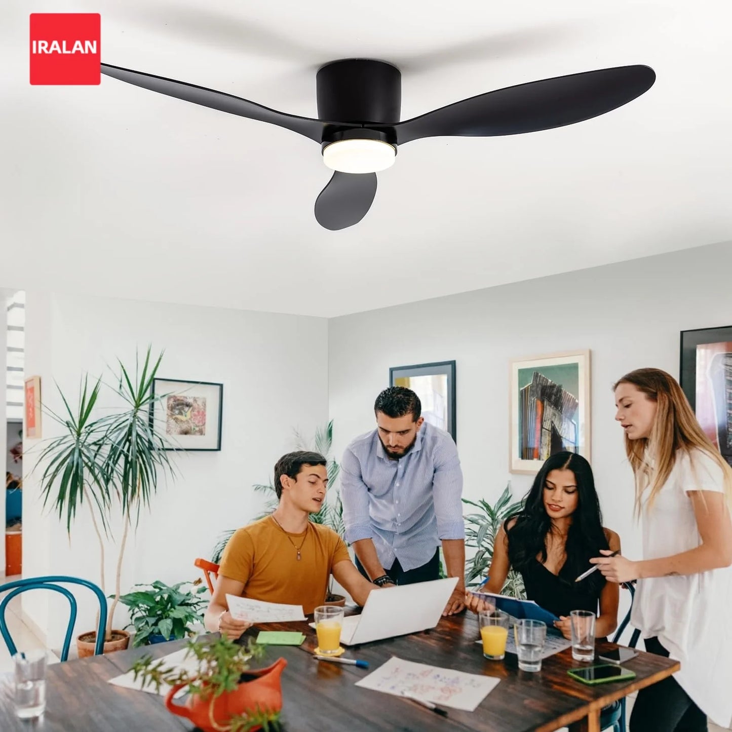 IRALAN Modern Ceiling Fan with LED Light Remote Control  Nordic Low Floor Decorative Light Bedroom Living Room Bedroom Decor