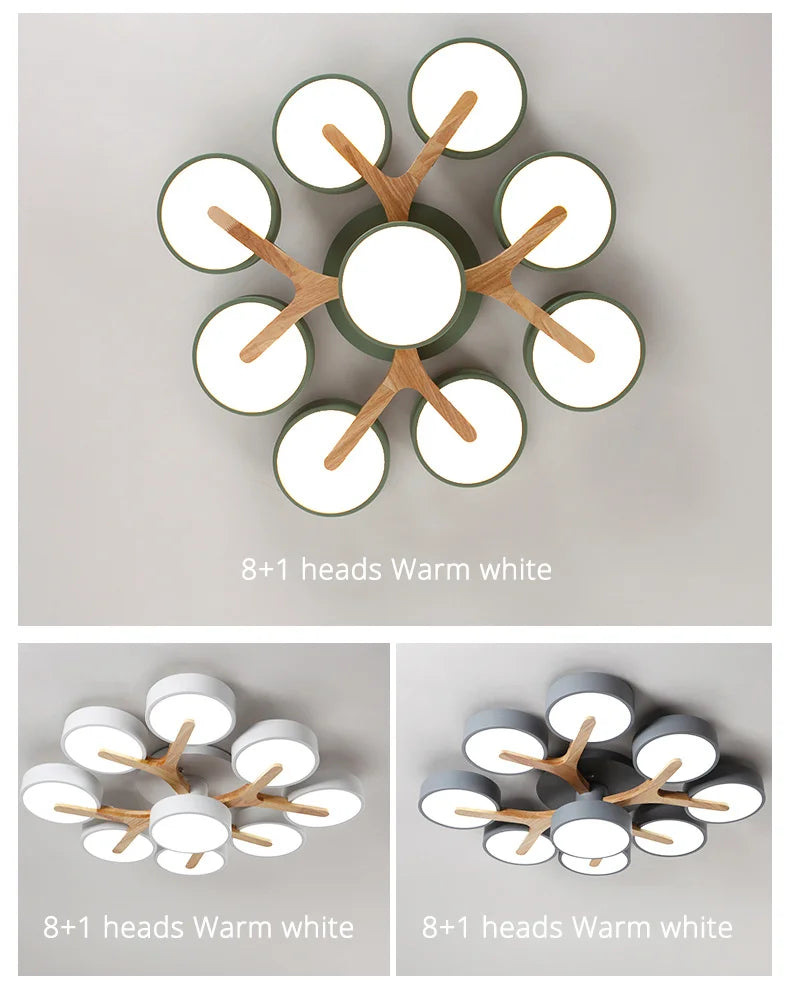 Nordic Style Personalized Macaron Ins Chandelier Bedroom Ceiling Decoration Lamp Modern Minimalist Wood Art Living Room Led Lamp