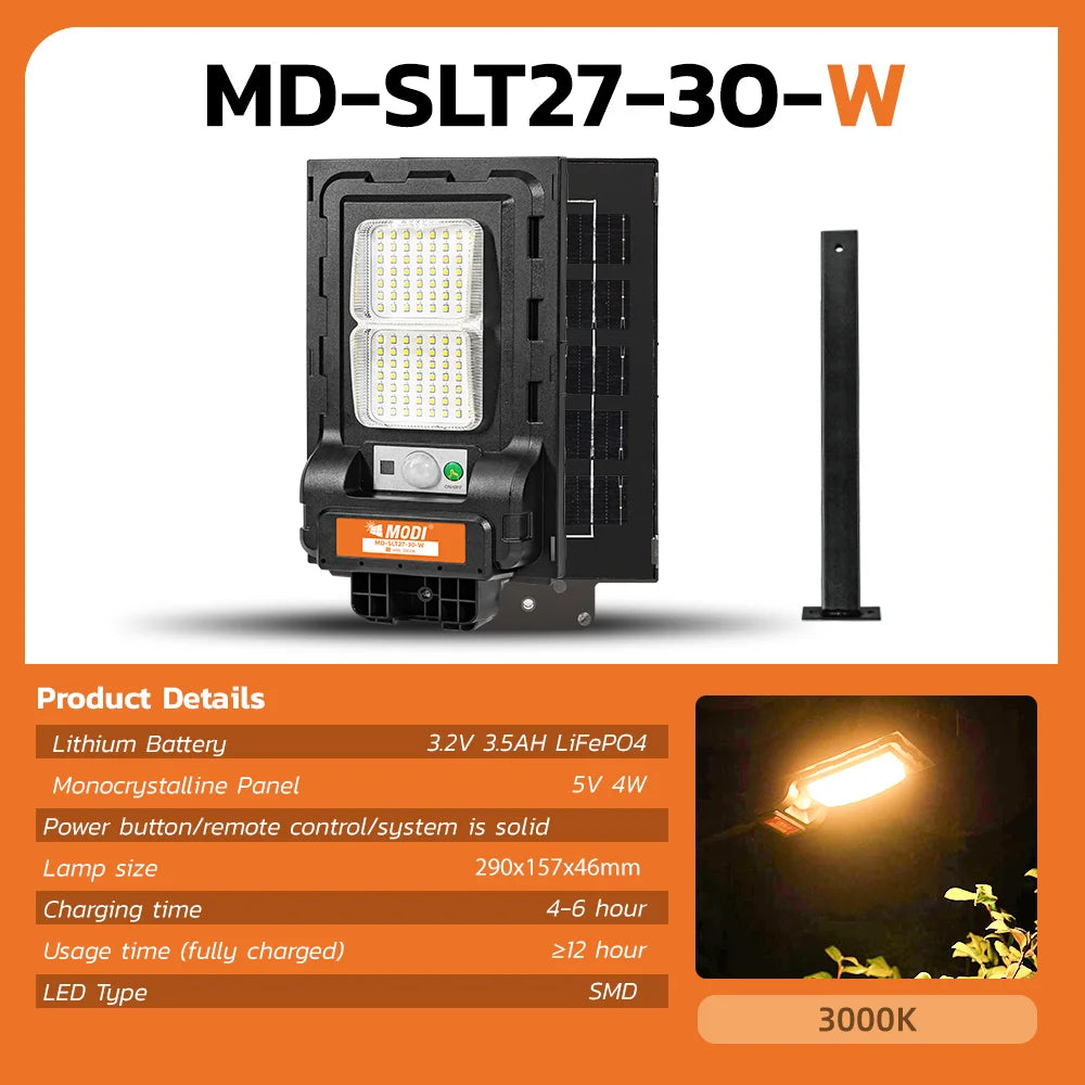 MODI Solar street  Light IP65 Waterproof  - Dual 3000K/6500K for Outdoor Yard/Street, Quick Installation and High Brightness