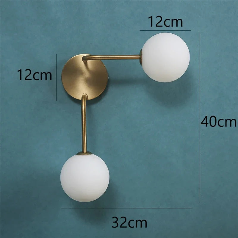 Nordic Glass Ball Wall Lamps Bedroom Bedside Lamp Living Room Background Wall Light LED Indoor Lighting with White Ball G9 Bulbs