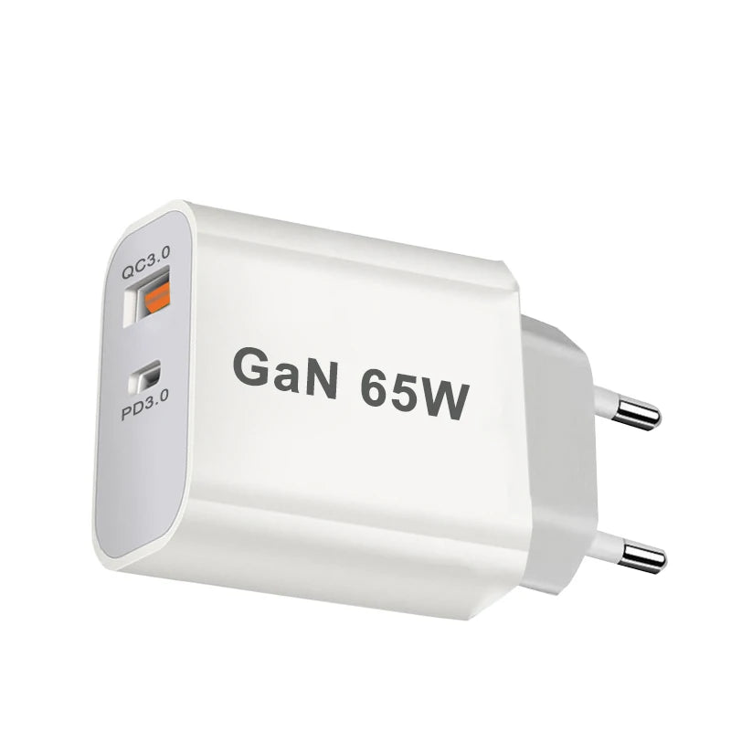 65W GaN USB-C Fast Charger - PD3.0 Quick Charger with Dual Ports for iPhone 15,Xiaomi,POCO,Samsung,Oneplus -Compact and Portable