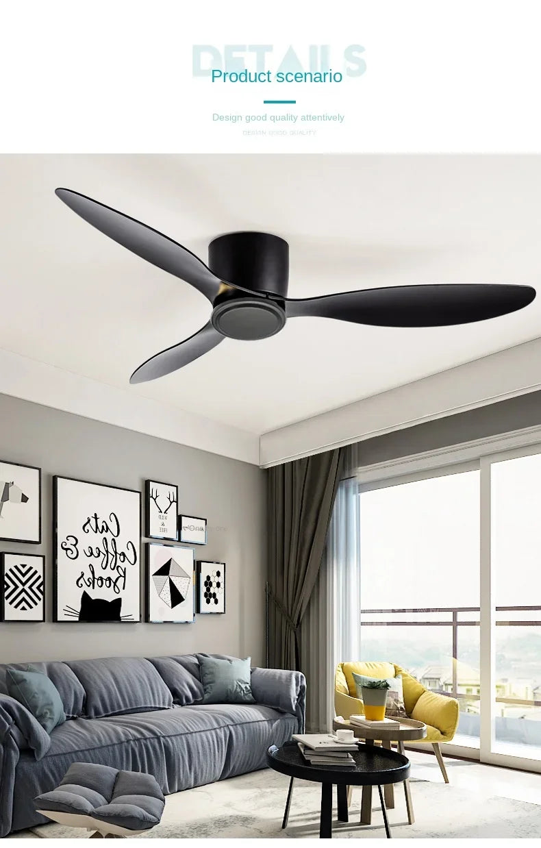 Modern Black White Low Floor DC Motor 30W Ceiling Fans With Remote Control Simple Ceiling Fan Without Light Home Fan