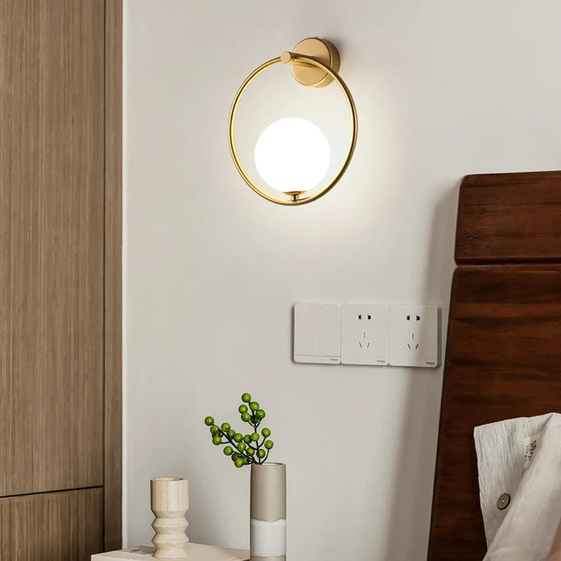 Frosted Glass Ball Indoor LED Wall Lamps with Plug Switch Black Gold G9 LED Wall Lights Wall Sconce for Corridor Aisle