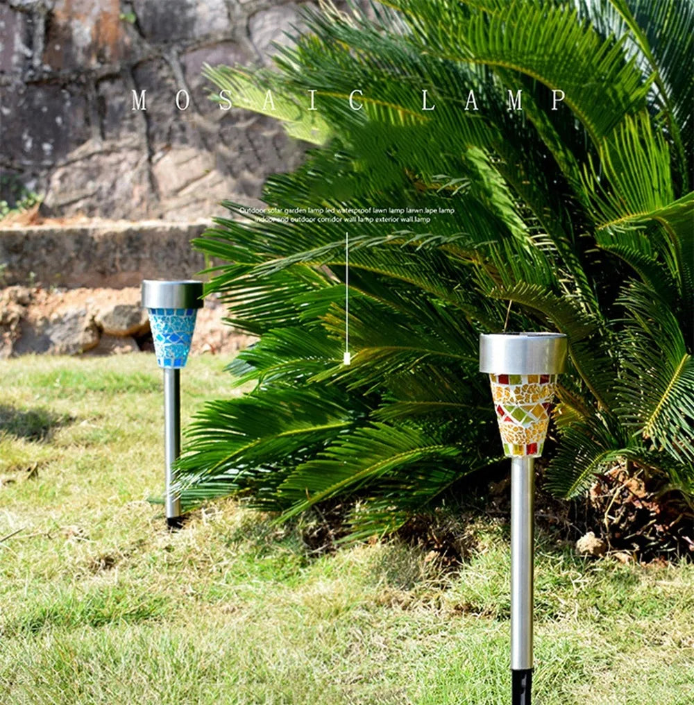 Mosaic Solar Garden Lights Outdoor Decorative Stainless Steel Stake Lights Waterproof Solar Pathway Lights