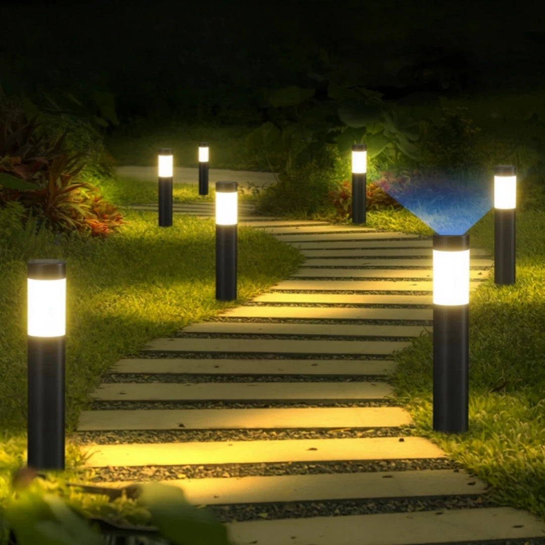 Solar Stainless Steel LED Modern Pathway Lights Upgraded Courtyard Outdoor Garden Cylindrical Lawn Light Outside Walkway Decor