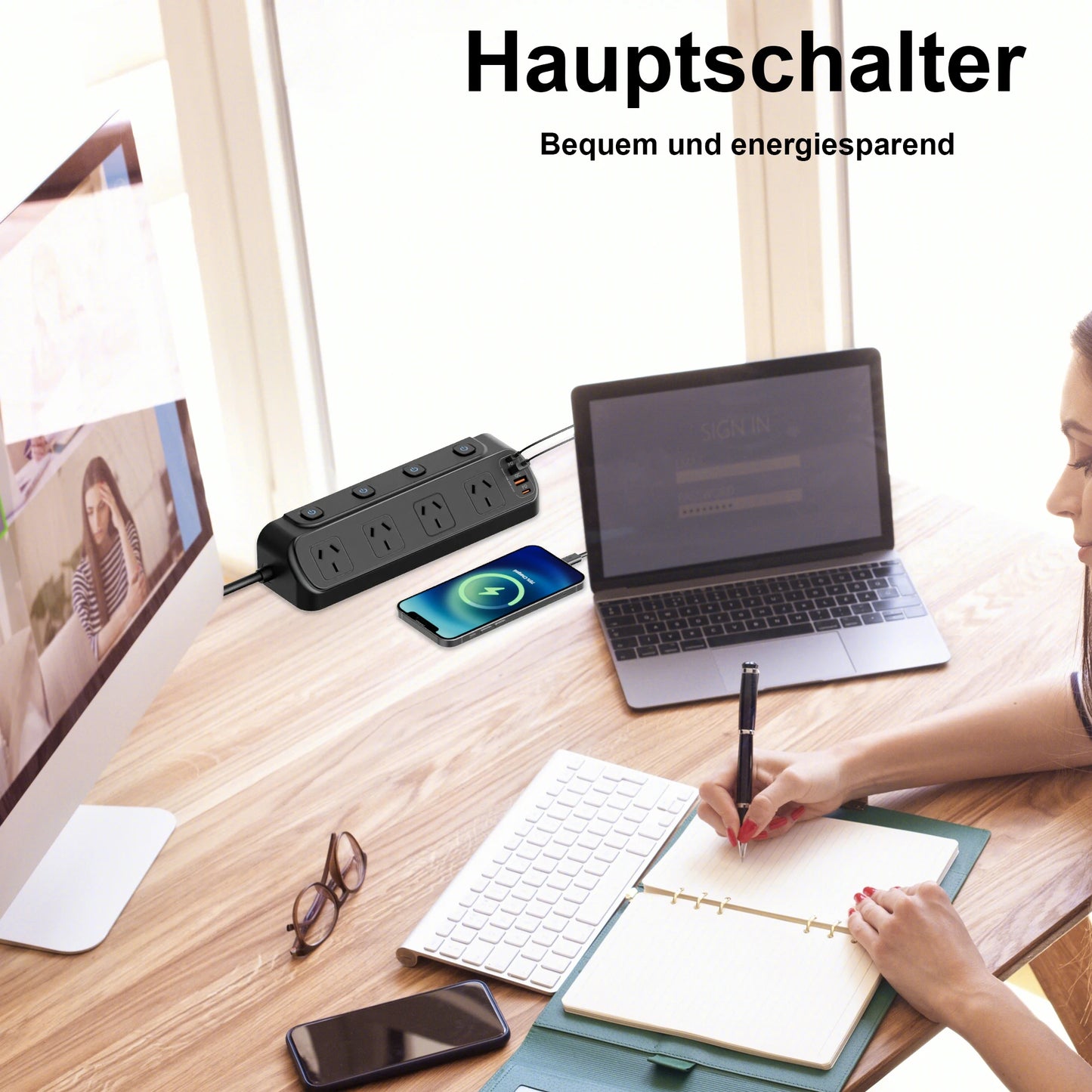 2500W Australia Au Ac Plug Multitap Independent Switch Power Strip 2m Extension Cord Outlets with 3 Usb-A 3 Usb-C Charging Ports
