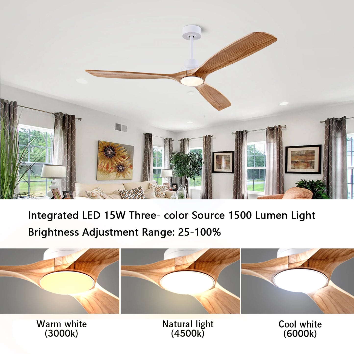 42 52 60 Inch Natural Wood Ceiling Fan with Lights Remote Control Quiet DC Motor Ventiladores De Techofor 85-265V Ceiling Fans