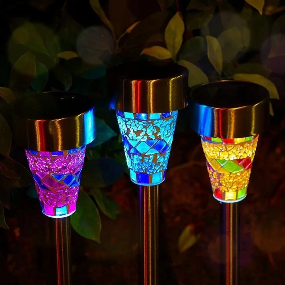 Mosaic Solar Garden Lights Outdoor Decorative Stainless Steel Stake Lights Waterproof Solar Pathway Lights