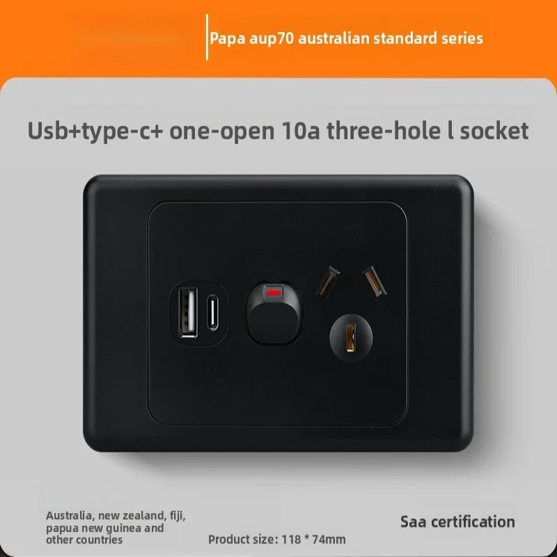 118 Type Australian Standard Socket Switch Combination Single Opening Multi Hole Socket Panel Multi Opening Multi Hole 10a/15a